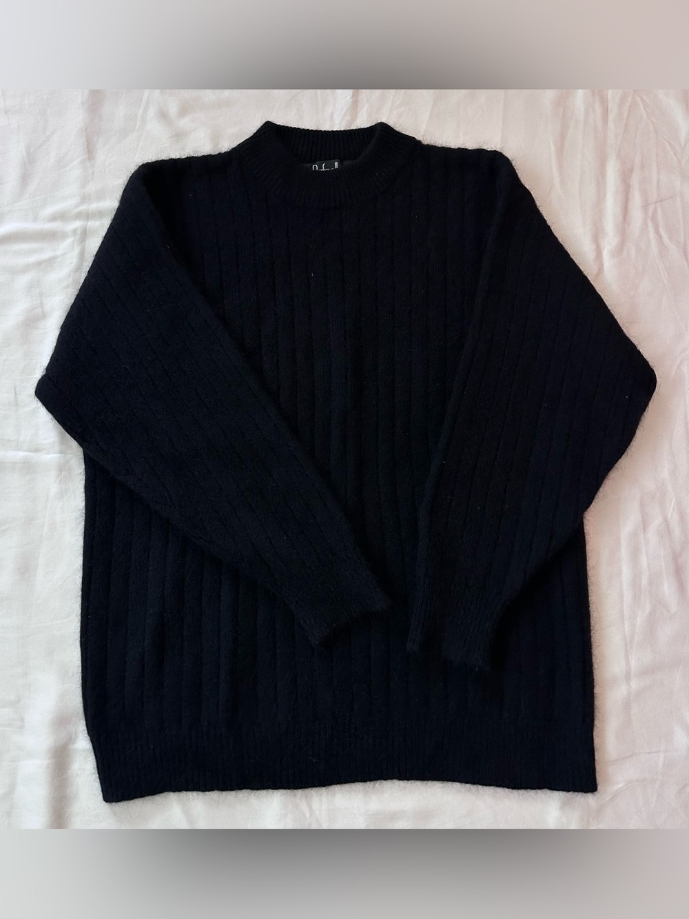Vtg 90s Rafaella Black Angora Lambswool Ribbed Knit Crewneck Sweater- Size Large